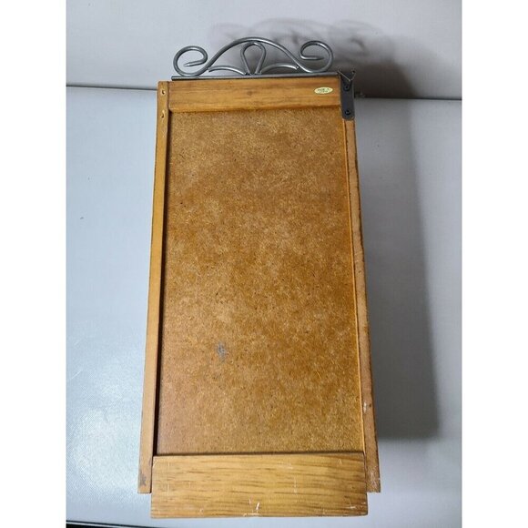 Vintage Wood Metal Ornate Two Tier Wall Hanging Mail Bill Organizer Holder MCM - Picture 6 of 11